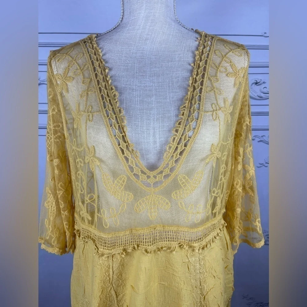 Bohemian Embroidered Floral Lace Sheer Mesh Top Swimsuit Coverup - Picture 7 of 9